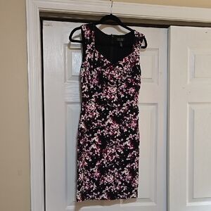 WHBM Floral Tiered Sleeveless Dress - Black and Pink Size 8